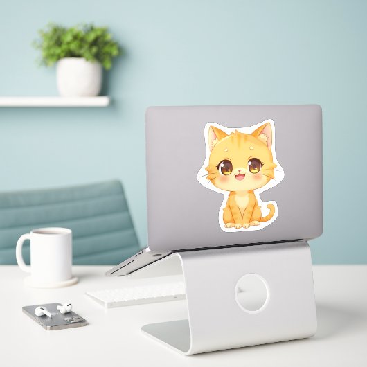Sticker Cute Orange Kitten (Ordinateur portable sur le bureau)