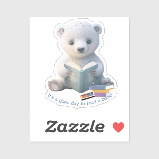 Sticker Cute Ours Polaire lecture d'un livre Custom Cut Vi (Feuille)