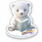 Sticker Cute Ours Polaire lecture d'un livre Custom Cut Vi (Recto)