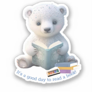 Sticker Cute Ours Polaire lecture d'un livre Custom Cut Vi
