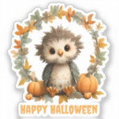 Sticker Cute Owl Citrouille Halloween design heureux (Recto)