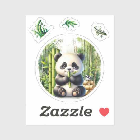 Sticker Cute Panda Bear dans la forêt de Bamboo (Feuille)