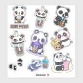 Sticker Cute Panda Bobble Tea Kids (Feuille)