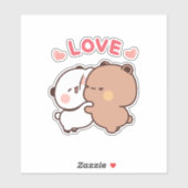 Sticker Cute Panda couple ours, bubu et dudu câlin amour (Feuille)