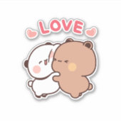 Sticker Cute Panda couple ours, bubu et dudu câlin amour (Devant)