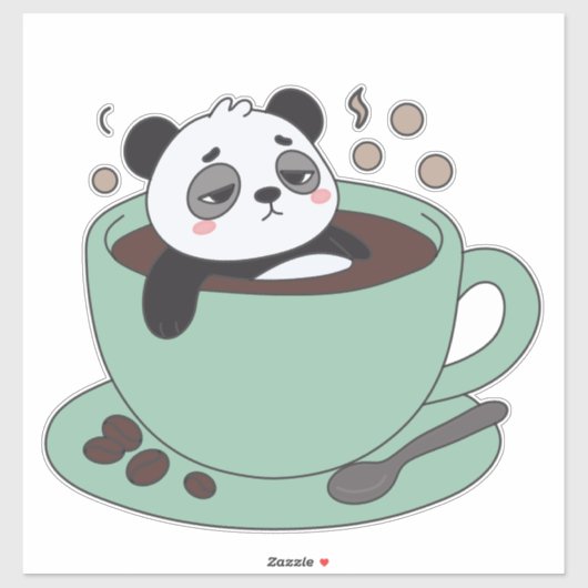 Sticker Cute Panda In Coffee Cup Coffee Lover Gift (Feuille)