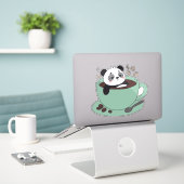Sticker Cute Panda In Coffee Cup Coffee Lover Gift (Ordinateur portable sur le bureau)