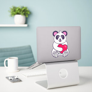 Sticker Cute Panda tenant un grand coeur rouge