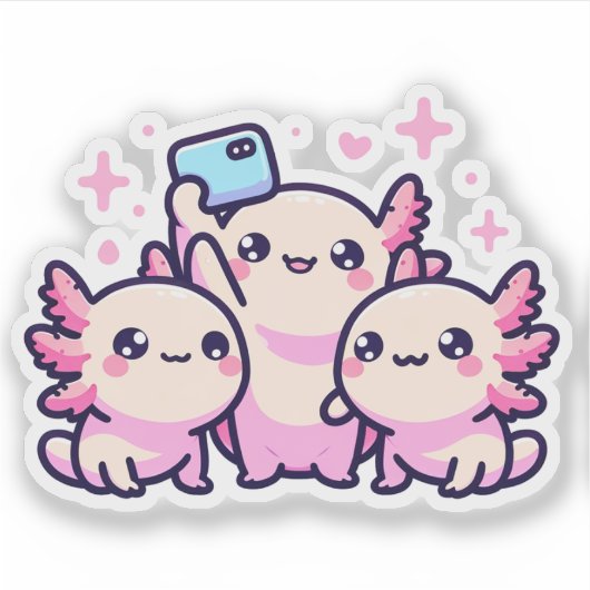 Sticker Cute Pastel Axolotls Nouveautés Selfie Vinyl (Devant)