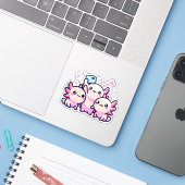 Sticker Cute Pastel Axolotls Nouveautés Selfie Vinyl (Ordinateur portable avec iPhone)