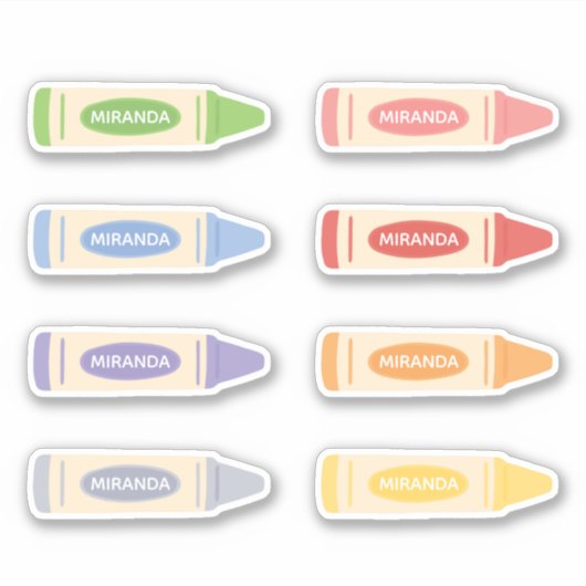 Sticker Cute Pastel Crayons avec nom personnalisé (Devant)