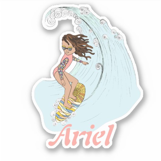 Sticker Cute Pastel Surfer Girl avec nom été esthétique (Devant)