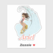 Sticker Cute Pastel Surfer Girl avec nom été esthétique (Feuille)