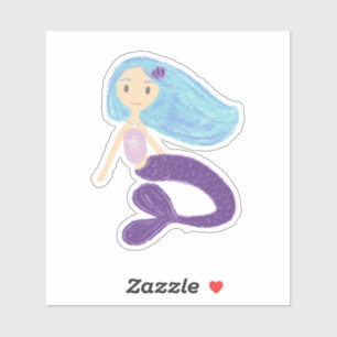 Sticker Cute Pastel Turquoise & Plum Mermaid Princesse