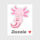 Sticker Cute Pink Axolotl Boba Bubble Tea (Feuille)