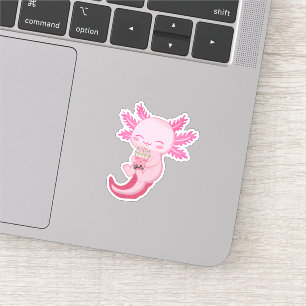 Sticker Cute Pink Axolotl Boba Bubble Tea