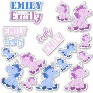 Sticker Cute Pink Blue Unicornes Nom des enfants