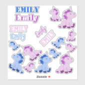 Sticker Cute Pink Blue Unicornes Nom des enfants (Feuille)