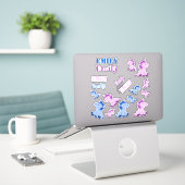 Sticker Cute Pink Blue Unicornes Nom des enfants (Ordinateur portable sur le bureau)