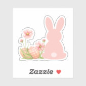 Sticker Cute Pink Easter Bunny with Spring Flowers (Feuille)