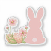 Sticker Cute Pink Easter Bunny with Spring Flowers (Devant)