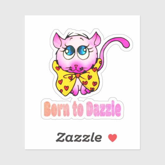 Sticker Cute Pink Kitty - Born to Dazzle Art (Feuille)