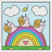 Sticker Cute Pink Snails Crossing Rainbow Log Vinyl (Devant)