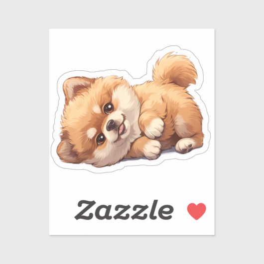 Sticker Cute, Playful Pomeranian (Feuille)