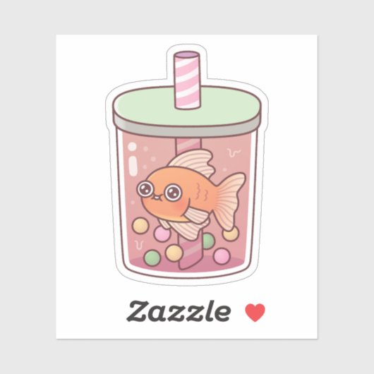 Sticker Cute Poisson D'Or Nager Dans Boba Tea (Feuille)