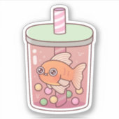 Sticker Cute Poisson D'Or Nager Dans Boba Tea (Devant)