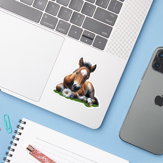 Sticker Cute Pony Fool (Ordinateur portable avec iPhone)