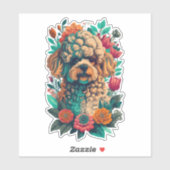 Sticker Cute Poodle Chien Et Fleurs Couper Vinyl (Feuille)