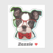 Sticker Cute Pop Art Hipster Boston Terrier (Feuille)