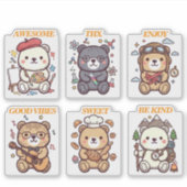 Sticker Cute Positive Bear-6 Designs-vol2 (Devant)