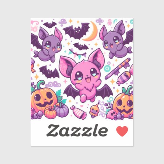 Sticker Cute purple bats halloween candy (Feuille)