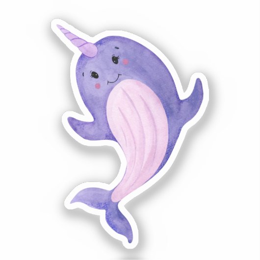 Sticker - Cute Purple Narwhal. (Recto)