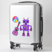 Sticker Cute Purple Robot with Peace Sign and Guitar (Sur valise)