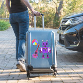 Sticker Cute Purple Robot with Peace Sign and Guitar (Valise Insitu)