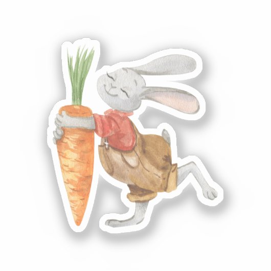 Sticker - Cute Rabbit With Carrot. (Recto)