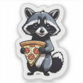 Sticker Cute Raccoon Manger Pizza (Devant)