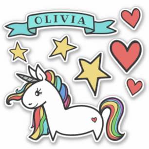 Sticker Cute Rainbow Maned Unicorn Coeurs & Étoiles