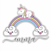 Sticker Cute Rainbow Unicorn Nom personnalisé (Devant)