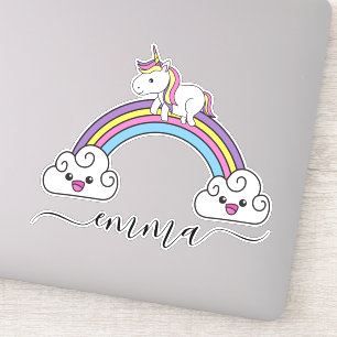 Sticker Cute Rainbow Unicorn Nom personnalisé