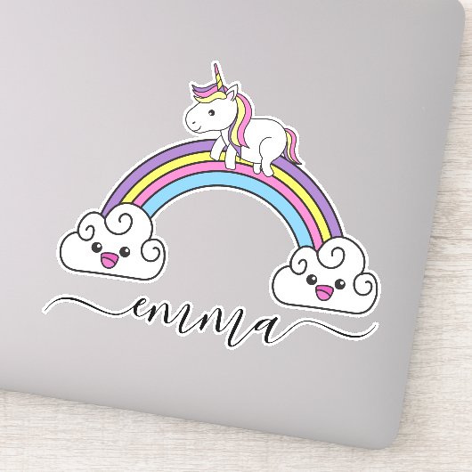 Sticker Cute Rainbow Unicorn Nom personnalisé (Détail)