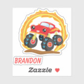 Sticker Cute Red Monster Truck Kids (Feuille)