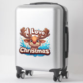 Sticker Cute Reindeer Mascot With 'I Love Christmas' Text (Sur valise)