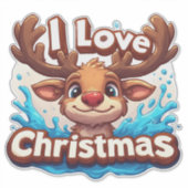 Sticker Cute Reindeer Mascot With 'I Love Christmas' Text (Devant)