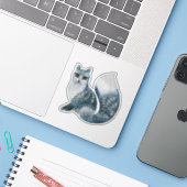 Sticker Cute Renard gris (Ordinateur portable avec iPhone)