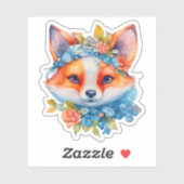 Sticker Cute Renard orange avec Couronne florale (Feuille)