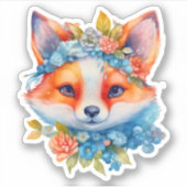 Sticker Cute Renard orange avec Couronne florale (Devant)